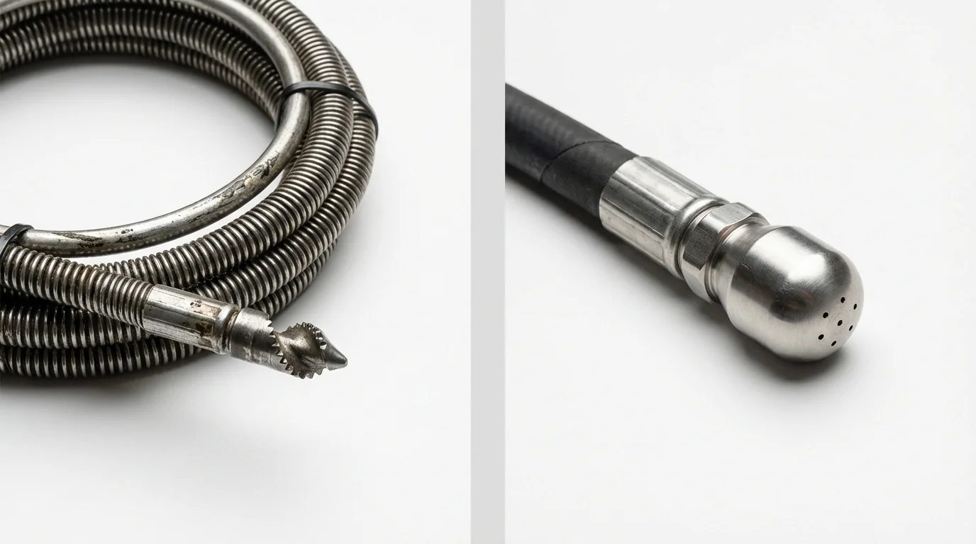 Drain snake cable and hydro jetting nozzle used for drain cleaning in Pompano Beach, FL