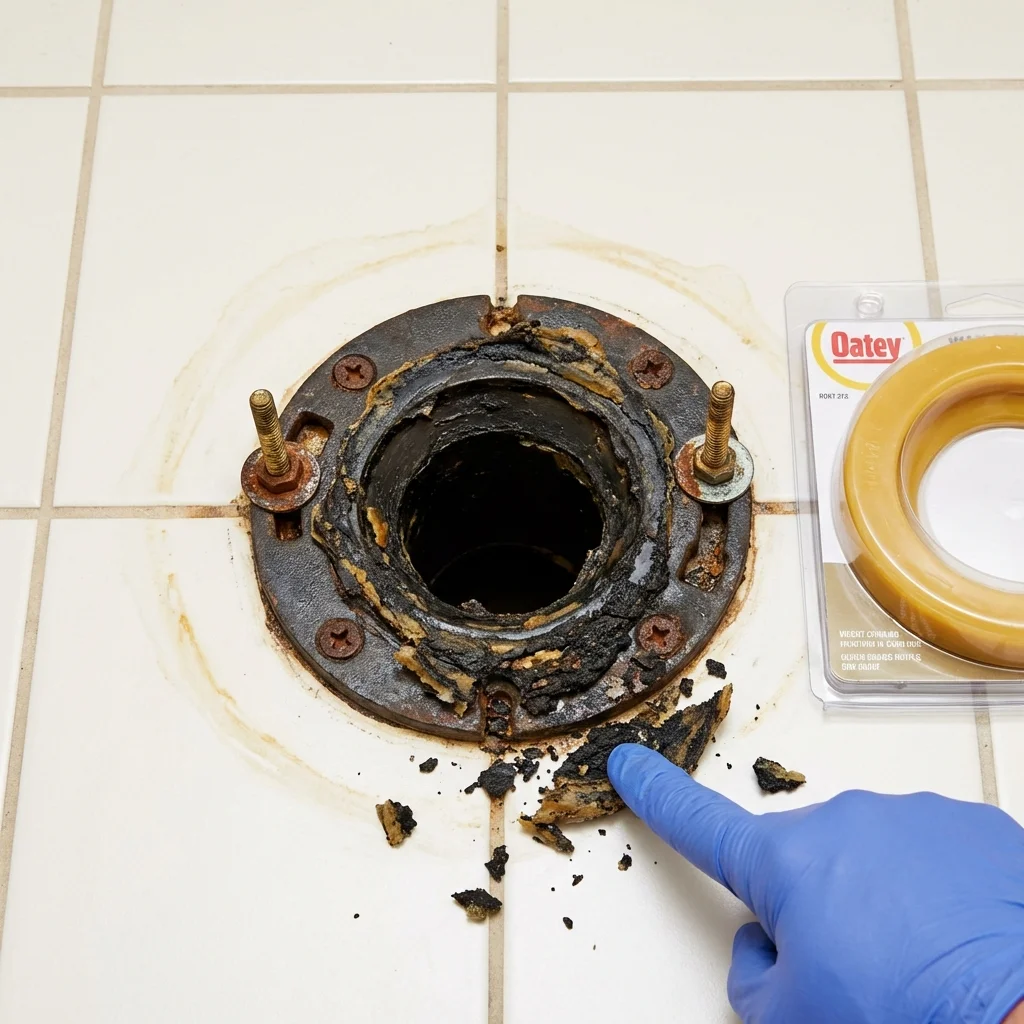 Failed wax ring showing water seepage at the base of a toilet in a Pompano Beach, FL home